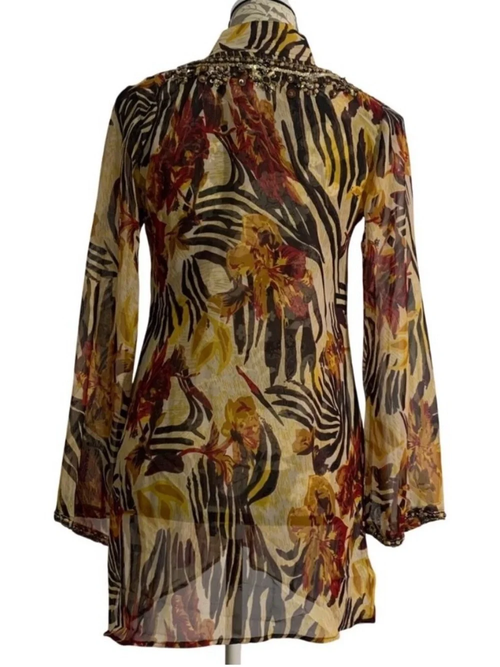 Ocean Breeze Beaded Sheer Swim Cover Up Tunic Boho Top Medium